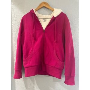 Old Navy Womens Pink Fleece Lined Zip Up Hoodie Jacket Large Comfy Warm